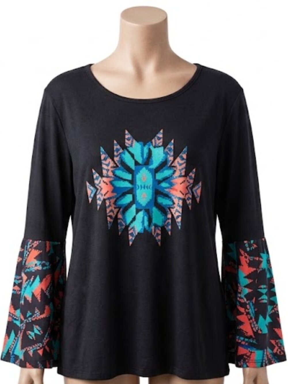 Southern Stitch Aztec Medallion Long Sleeve Top 3XL NWT Black Turquoise